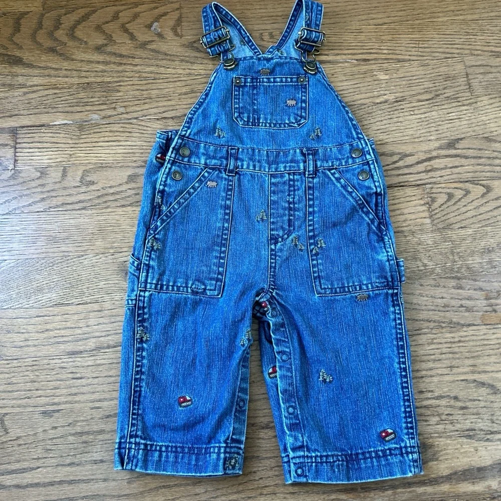 Vintage Gymboree in the forest denim overalls baby boys jean Size 6-12m